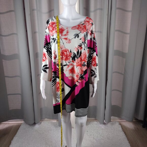 Alfani Floral Print Mini Dress Pink Red Black White Long Sleeve Zip Back Size 2X - Picture 6 of 11
